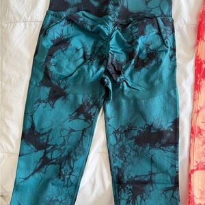 High-Waist Teal Tie-Dye Leggings